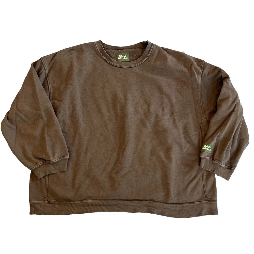 Daily Drills Oversized Crewneck Sweatshirt Size M/L Brown Cotton Terry Logo
